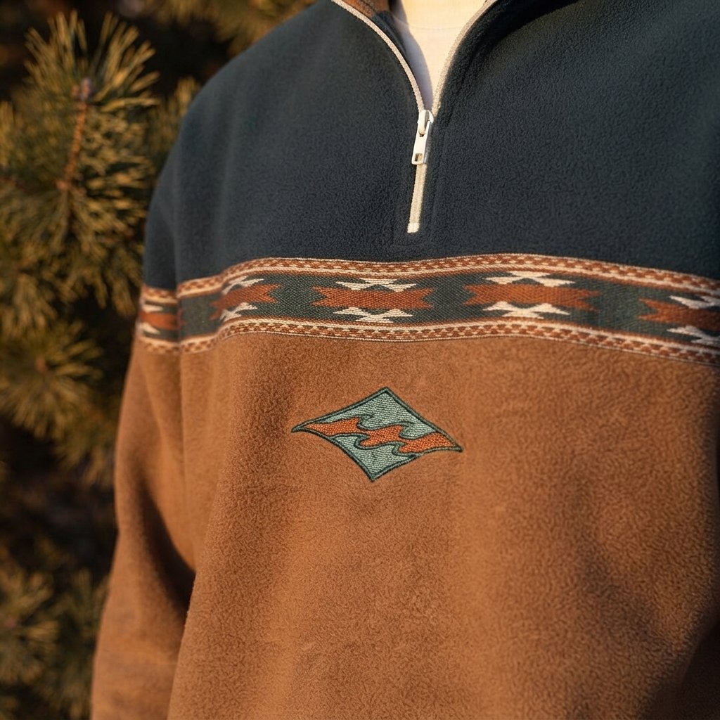 Men's Half-Zip Fleece Pullover with Aztec Stripe Detail