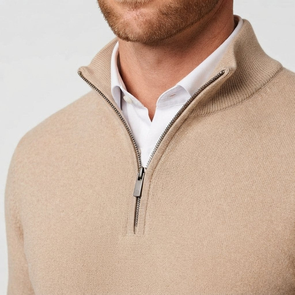 Men's Half-Zip Knit Pullover with Stand Collar