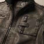 Men's Multi-Pocket Faux Leather Jacket in Black