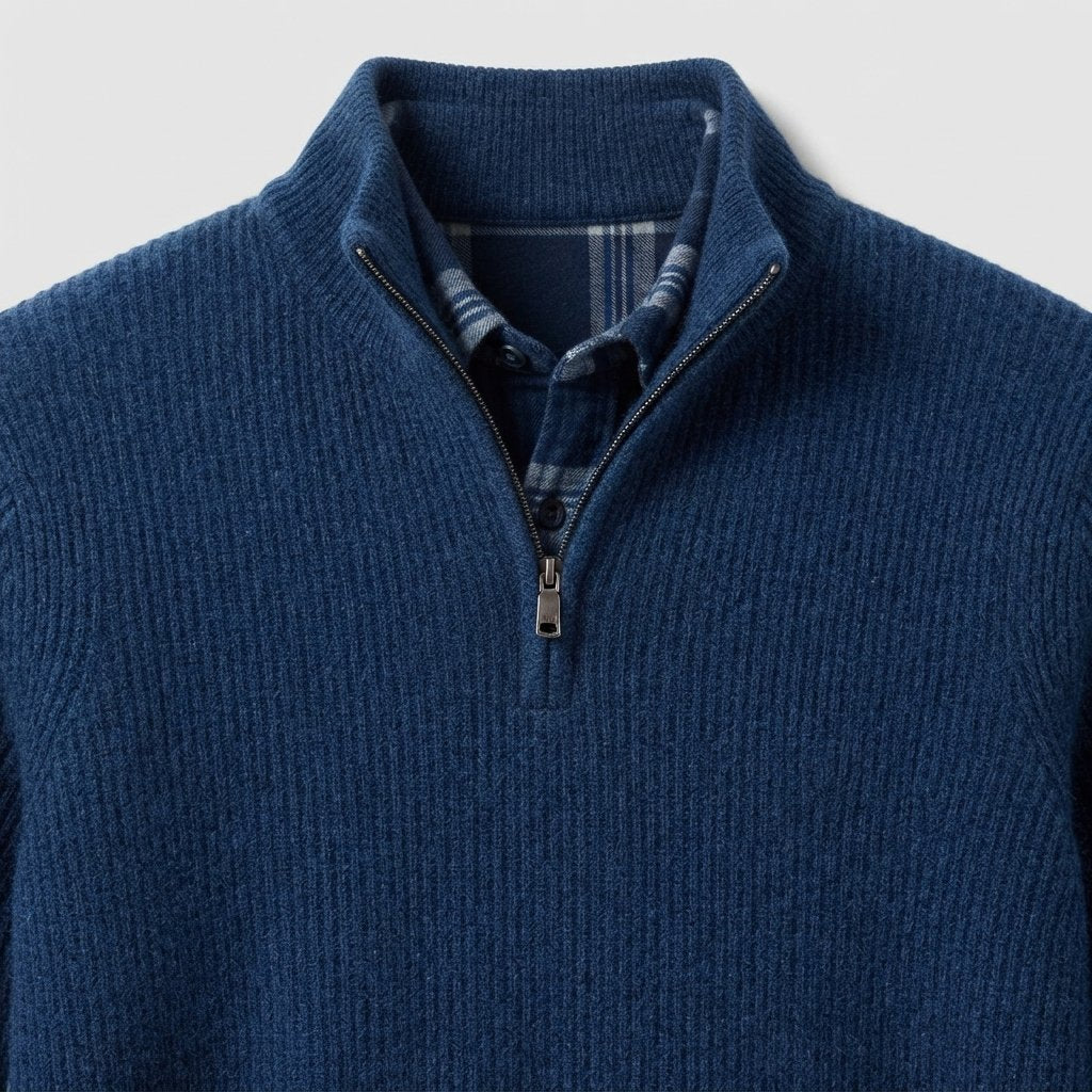 Men's Ribbed Quarter-Zip Cashmere Sweater, Regular Fit