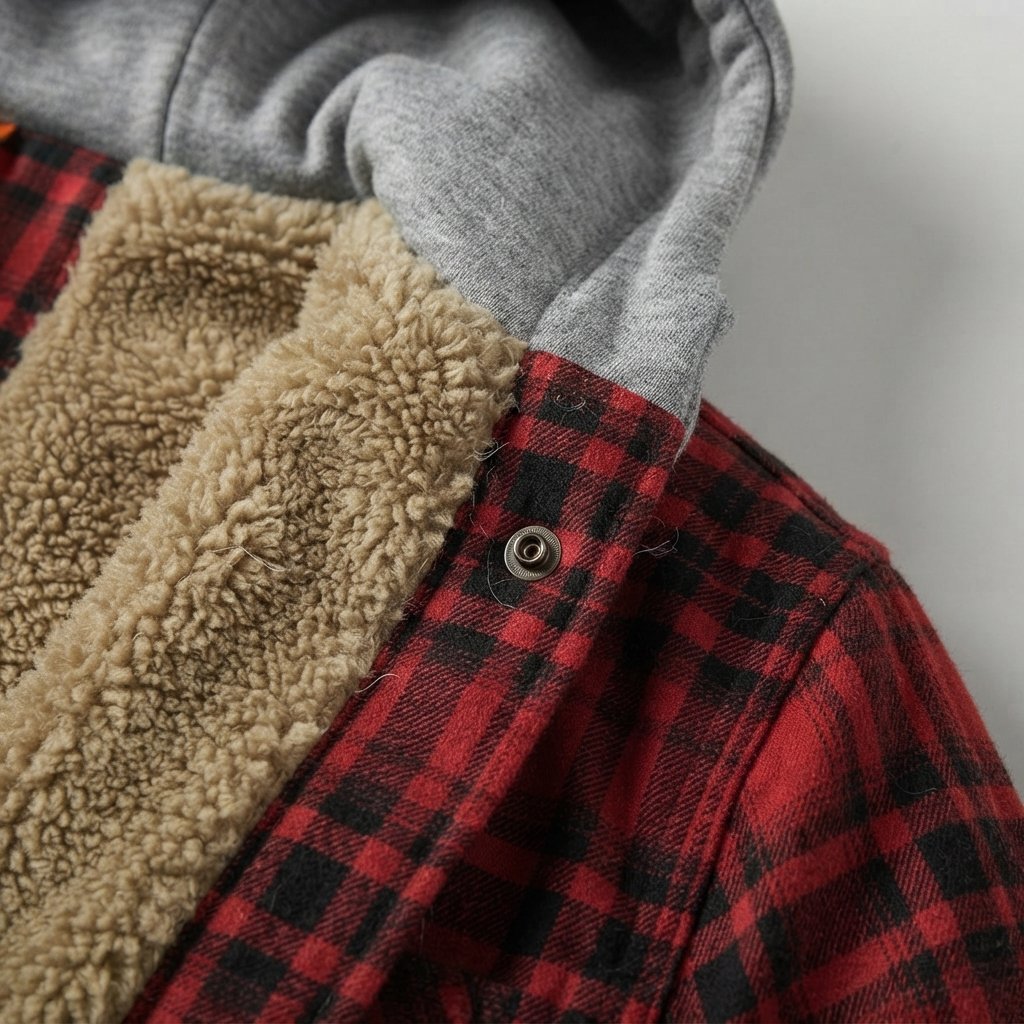 Men's Sherpa-Lined Plaid Hooded Jacket