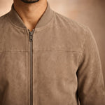 Men's Suede-Look Bomber Jacket – Lightweight Smart Casual