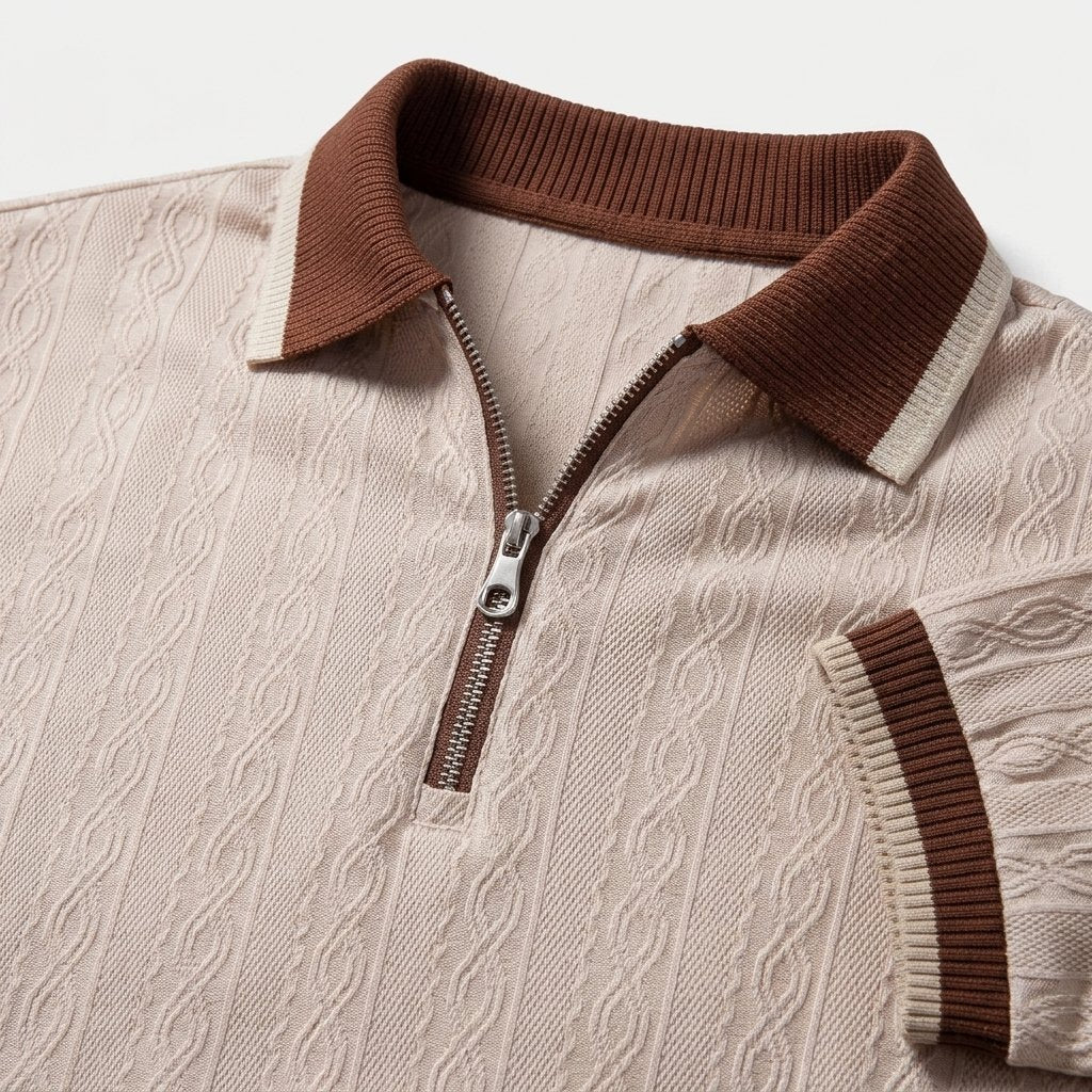 Textured Knit Quarter-Zip Polo Shirt, Tailored Fit