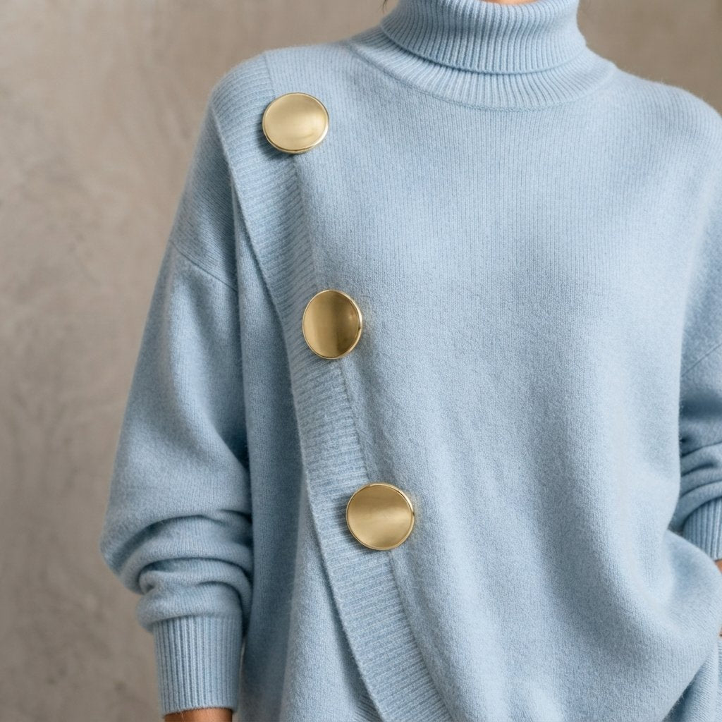 Turtleneck Sweater and Wide-Leg Trousers Knit Set