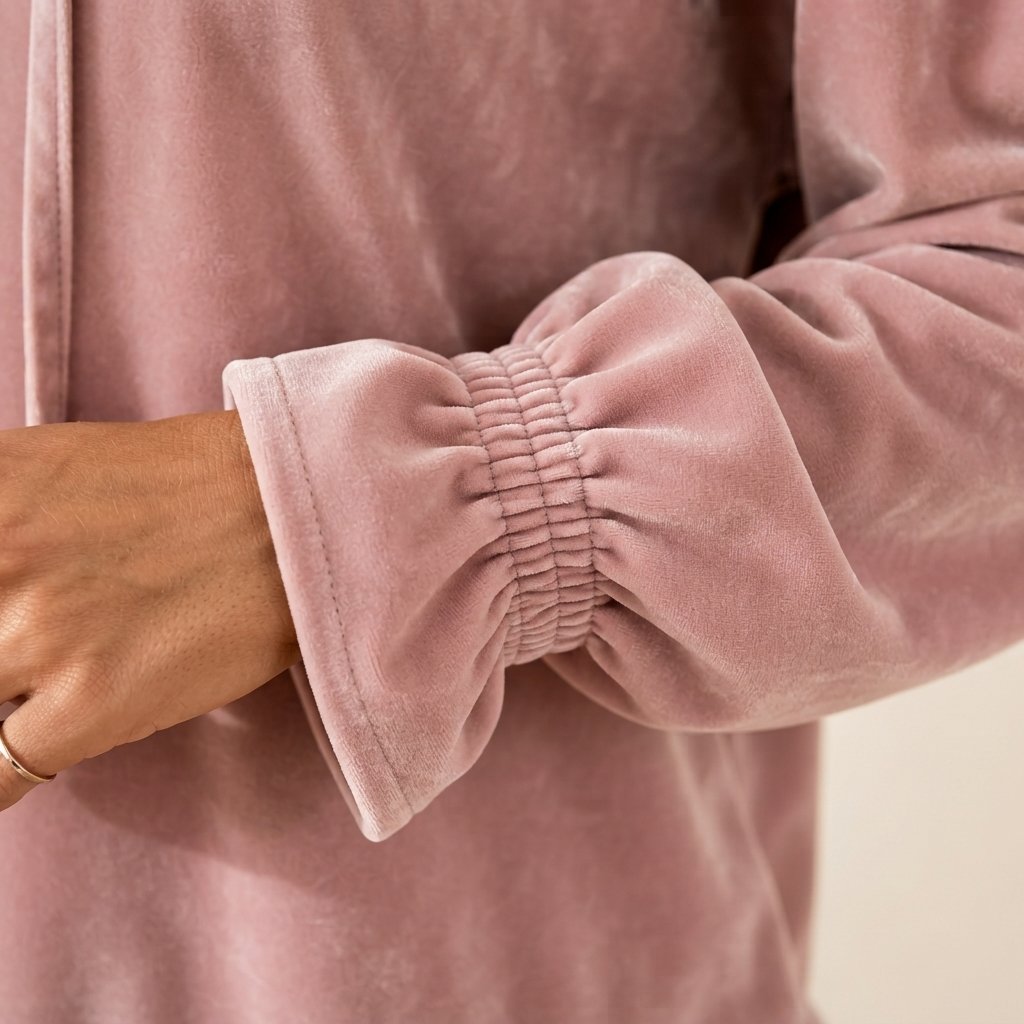 Velvet Relaxed Hoodie with Ruffle Cuffs