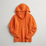 Drawstring Hood Knit Pullover in Relaxed Fit — Orange
