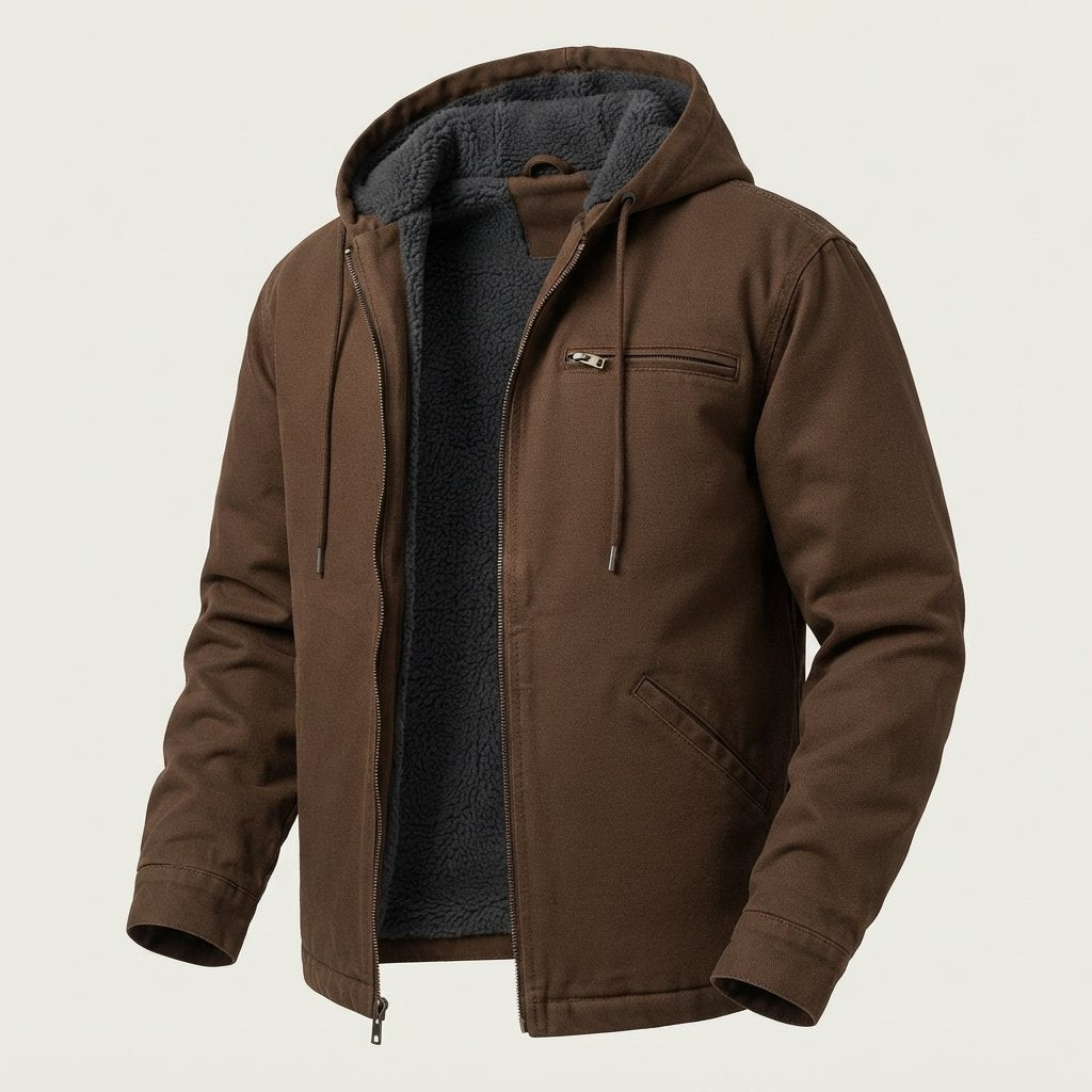 Men's Fleece-Lined Hooded Jacket with Removable Hood — Brown