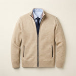 Men's Full-Zip Knit Cardigan – Smart Casual Sweater Jacket — Beige