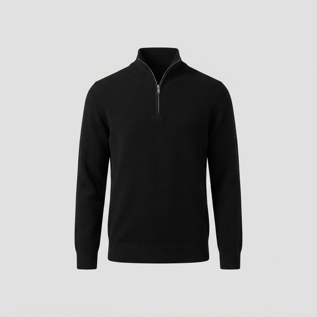 Men's Half-Zip Knit Pullover with Stand Collar — Black