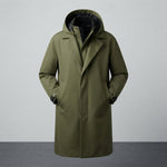 Men's Hooded Long Parka Coat with Detachable Hood — Green