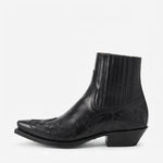 Men's Leather Western Ankle Boots, Pointed Toe — Black