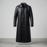 Men's Long Leather Coat, Regular Fit, Sizes S–3XL — Black