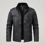 Men's Multi-Pocket Faux Leather Jacket in Black — Black