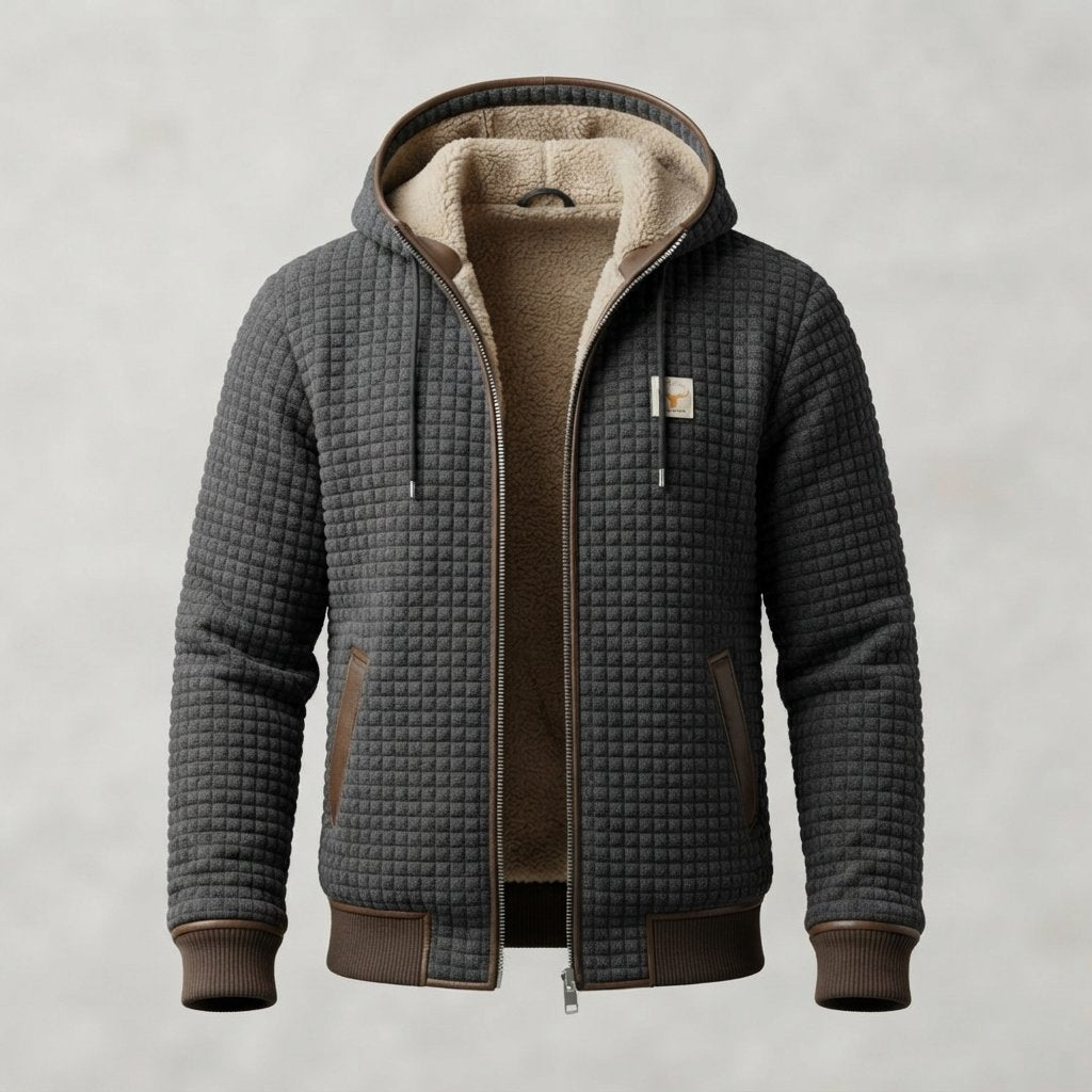 Men's Quilted Sherpa-Lined Hooded Winter Jacket — Dark Grey