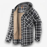 Men's Sherpa-Lined Plaid Hooded Jacket — Grey