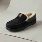 Men's Sherpa-Lined Slip-On Loafer Slippers — Black