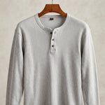 Men's Waffle Knit Henley Top, Long Sleeve — Light Grey