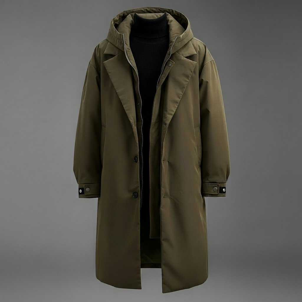 Men's Waterproof Hooded Long Trench Coat — Army Green