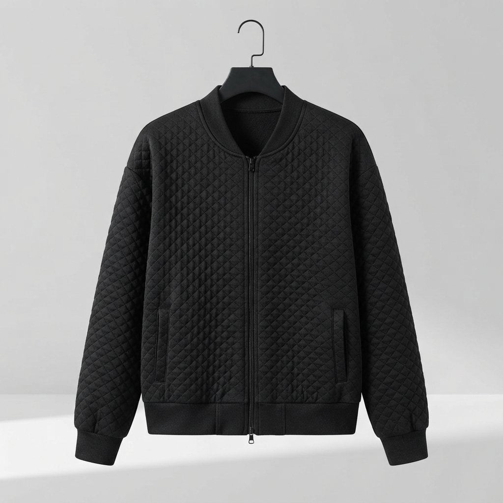 Quilted Bomber Jacket – Lightweight Zip-Up — Black