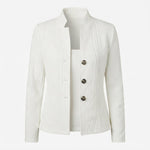 Textured Knit Stand-Collar Blazer Cardigan — White