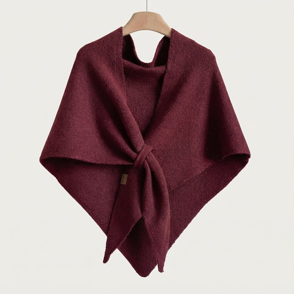 Triangle Knit Shawl Cape – Soft Wrap Poncho — Wine Charm