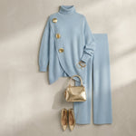 Turtleneck Sweater and Wide-Leg Trousers Knit Set — Light Blue
