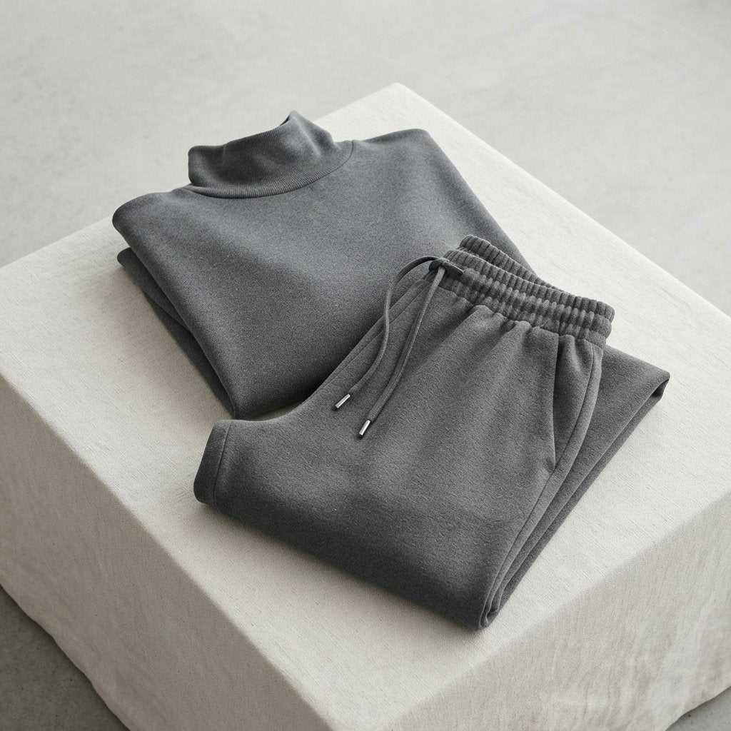 Turtleneck & Wide-Leg Trousers Two-Piece Set — Grey