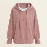 Velvet Relaxed Hoodie with Ruffle Cuffs — Pink