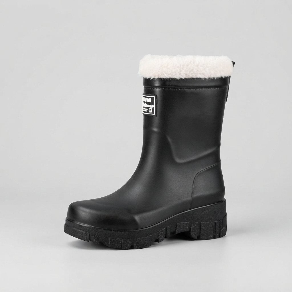 Waterproof Winter Boots with Fleece Lining, Mid-Calf — Black