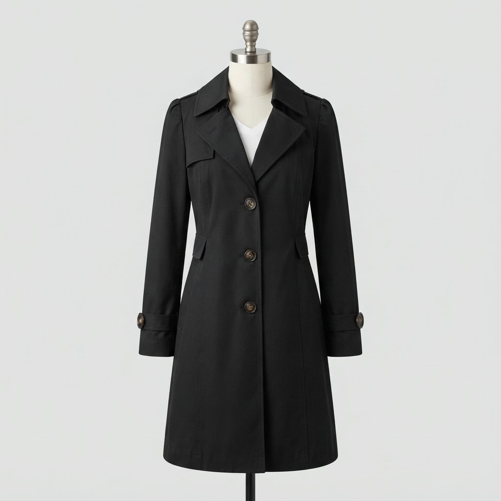 Women's Classic Lapel Trench Coat, Mid-Length Tailored Fit — Black