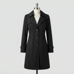 Women's Classic Lapel Trench Coat, Mid-Length Tailored Fit — Black