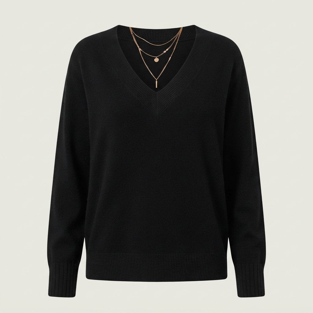 Women's V-Neck Cashmere Jumper, Regular Fit — Black