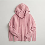 Drawstring Hood Knit Pullover in Relaxed Fit — Pink