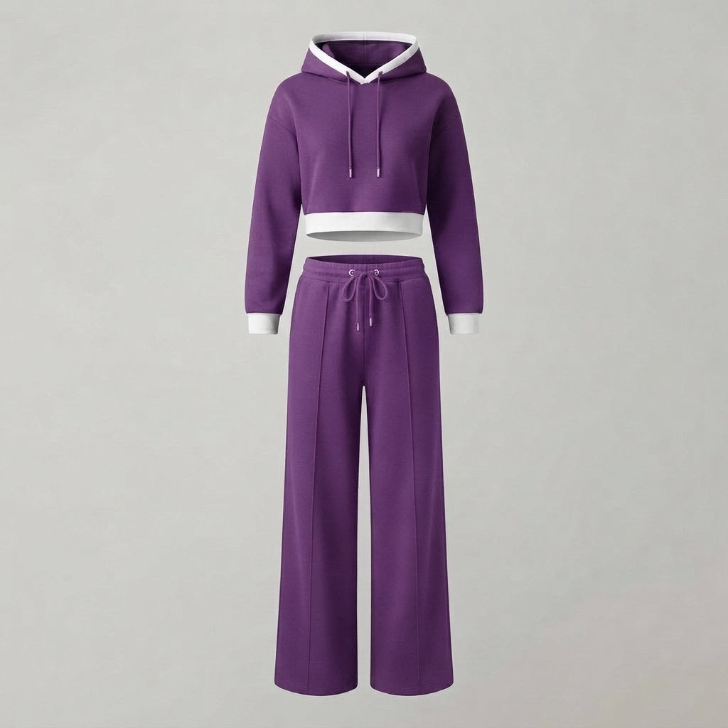 Hoodie & Wide-Leg Trousers Two-Piece Loungewear Set — Purple
