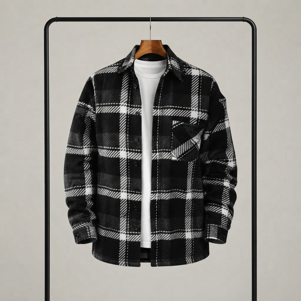 Men's Checked Flannel Overshirt – Relaxed Fit — Black