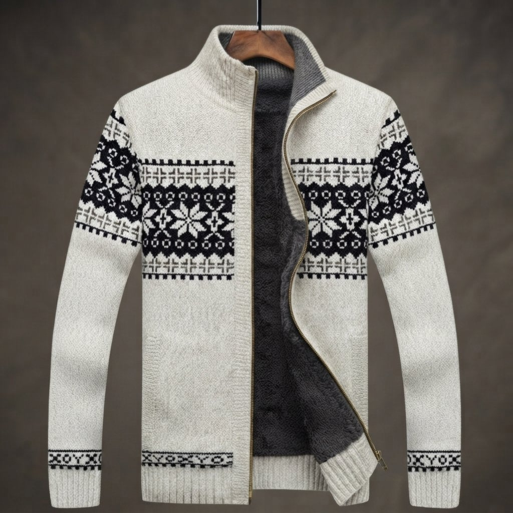 Men's Fleece-Lined Nordic Zip Cardigan — White