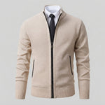 Men's Full-Zip Mock Neck Knit Cardigan Sweater — Cream