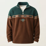Men's Half-Zip Fleece Pullover with Aztec Stripe Detail — Brown