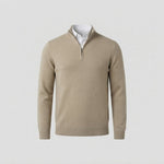 Men's Half-Zip Knit Pullover with Stand Collar — Beige