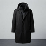 Men's Hooded Long Parka Coat with Detachable Hood — Black