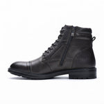 Men's Leather Lace-Up Boots with Side Zip, Brown or Black — Black