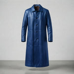 Men's Long Leather Coat, Regular Fit, Sizes S–3XL — Blue