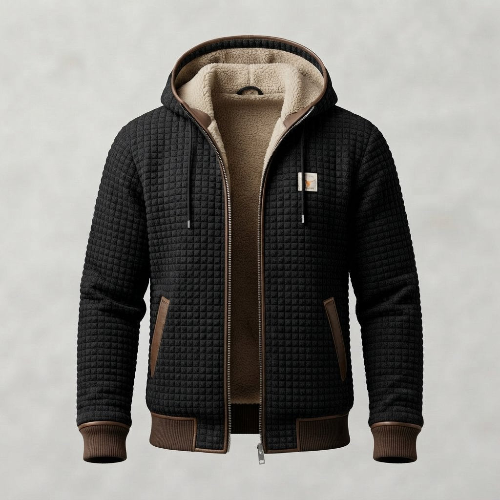 Men's Quilted Sherpa-Lined Hooded Winter Jacket — Black