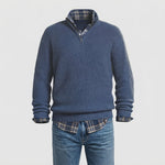 Men's Ribbed Quarter-Zip Cashmere Sweater, Regular Fit — Blue
