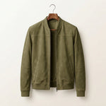 Men's Suede-Look Bomber Jacket – Lightweight Smart Casual — Green