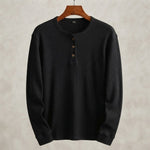 Men's Waffle Knit Henley Top, Long Sleeve — Black