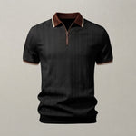 Textured Knit Quarter-Zip Polo Shirt, Tailored Fit — Black