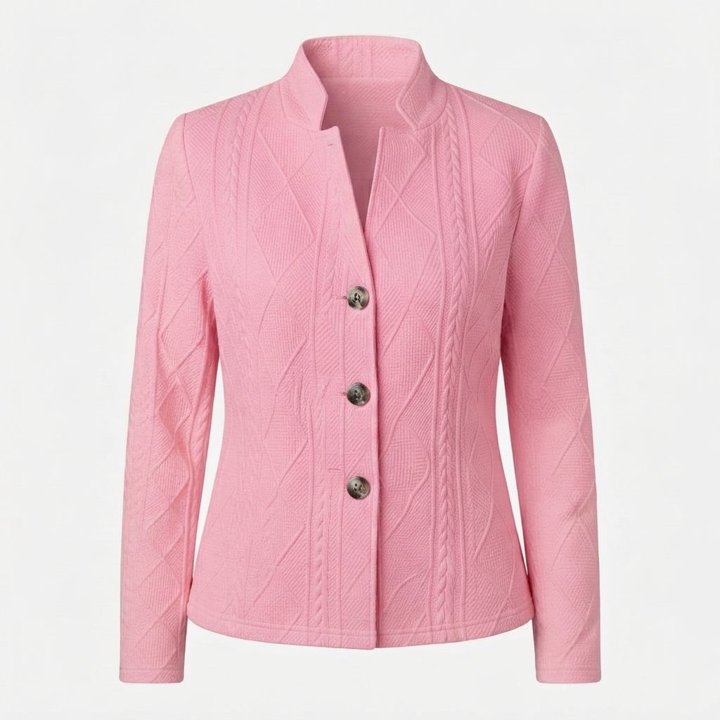 Textured Knit Stand-Collar Blazer Cardigan — Pink