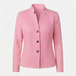 Textured Knit Stand-Collar Blazer Cardigan — Pink