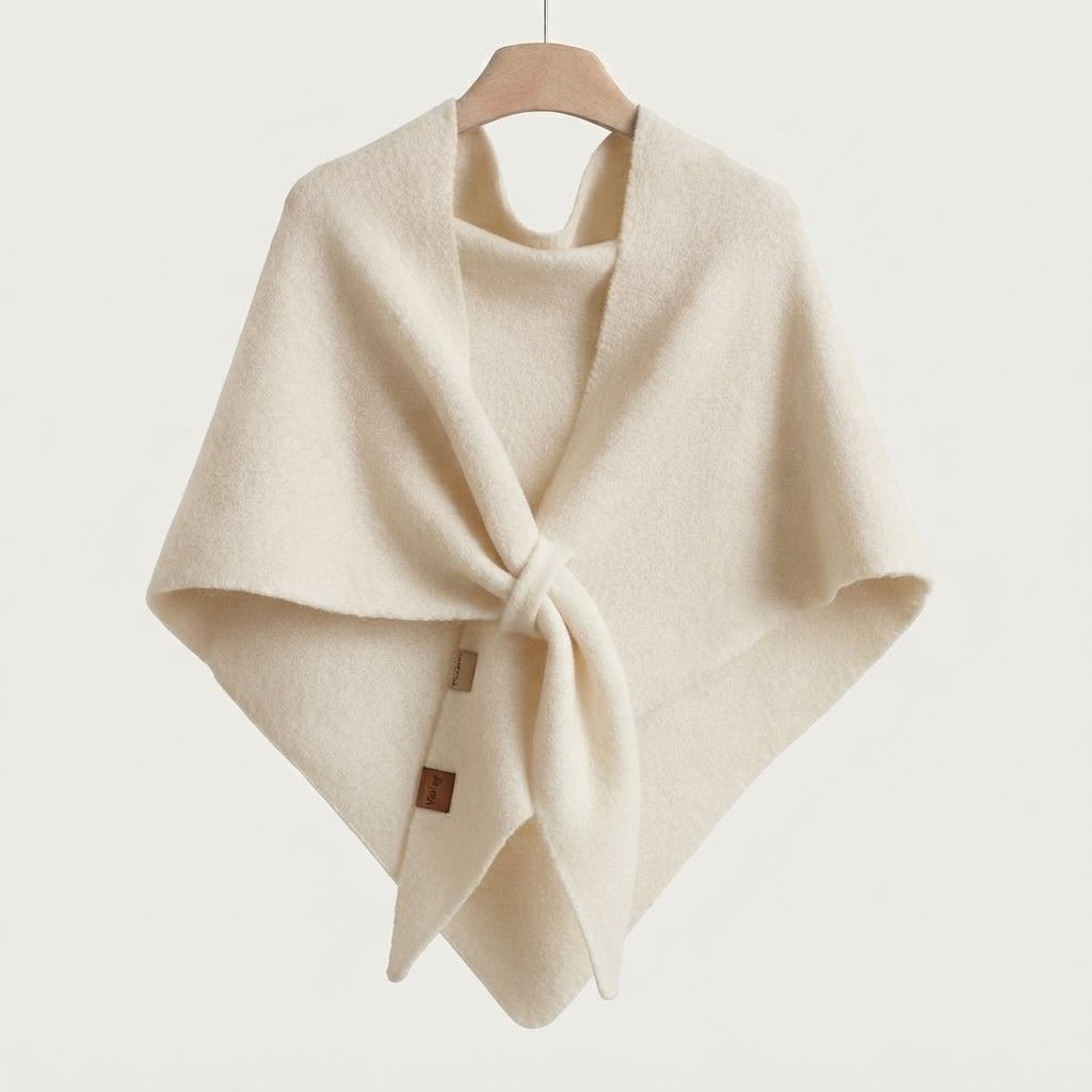 Triangle Knit Shawl Cape – Soft Wrap Poncho — Ivory Glow